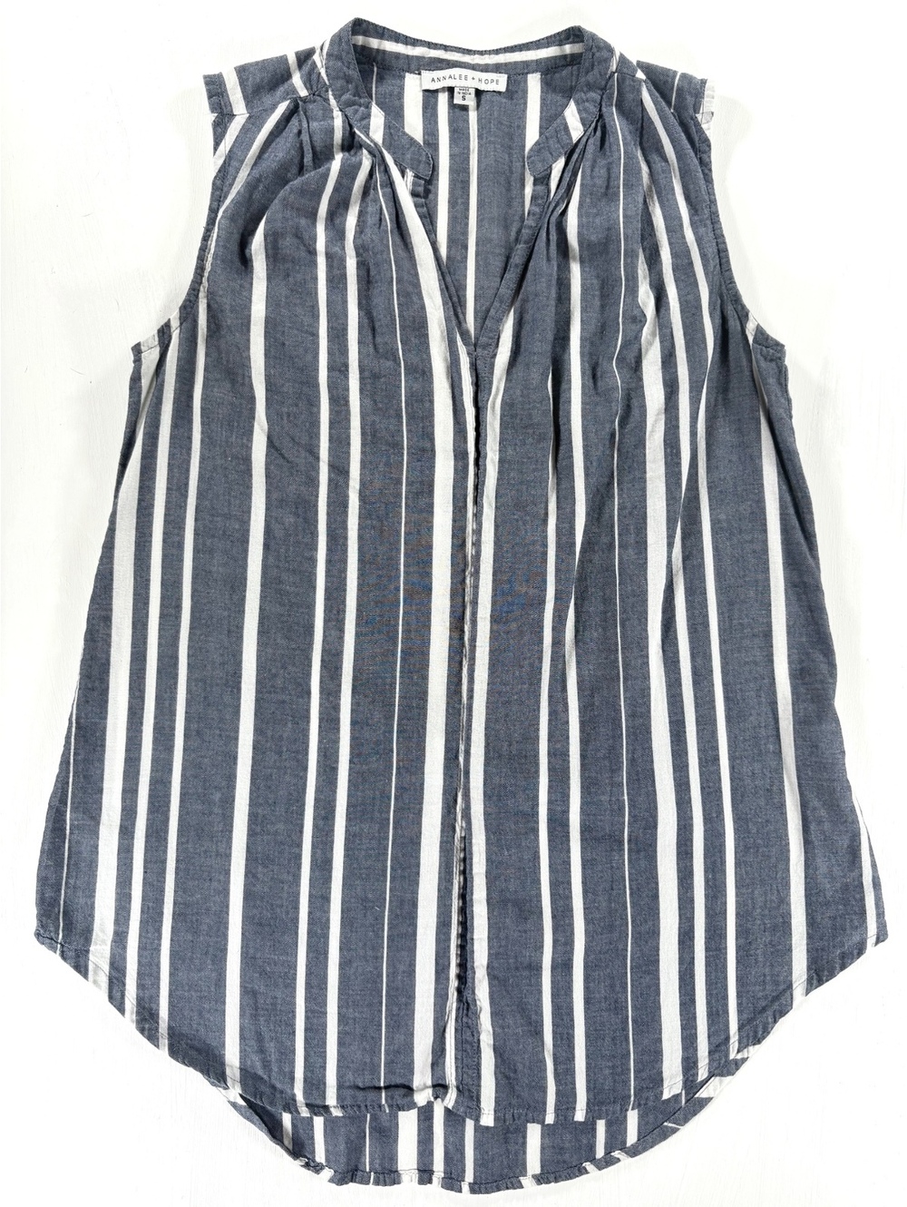 Annalee + Hope Navy White Striped Sleeveless Button Top Size S